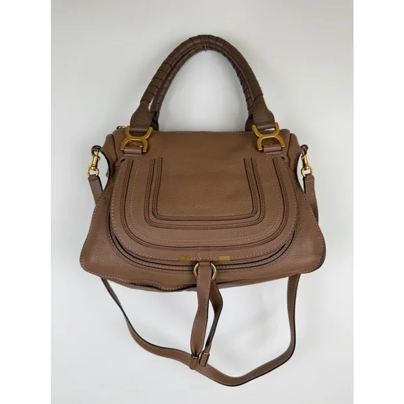 Chloe Marcie Medium Double Carry Satchel Bag in Grained Leather in Nut - Picture 2 of 15